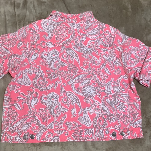 Carole Little Jean Jacket Cut LINEN Coral / White Paisley Print 2X - Picture 3 of 7